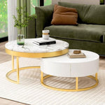 ZUN Modern Round Nesting Coffee Table with Drawers in White WF307201AAK