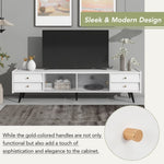ZUN ON-TREND Contemporary TV Stand with Sliding Fluted Glass Doors, Slanted Drawers Media Console for WF307977AAK