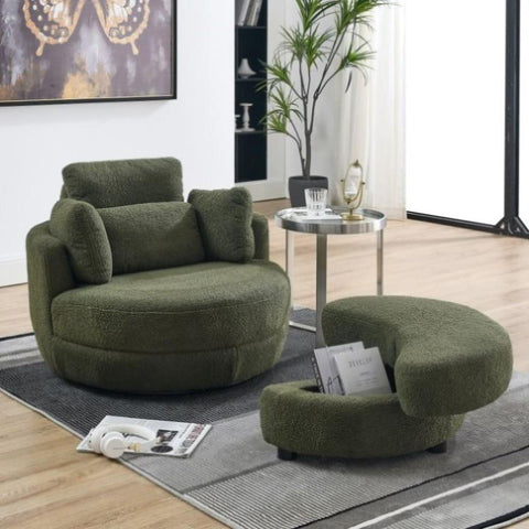 ZUN 39"W Oversized Swivel Chair with moon storage ottoman for Living Room, Modern Accent Round Loveseat W834108542
