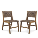 ZUN Faux Leather Woven Dining Chairs Set of 2 B035118588