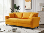ZUN Orange Linen, Three-person Indoor Sofa, Two Throw Pillows, Solid Wood Frame, Plastic Feet 22223501