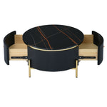 ZUN Modern Round Coffee Table with 2 large Drawers Storage Accent Table WF311606AAB