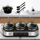 ZUN Silver 4.5 QT Electric Small Slow Cookers Portable Crock Pot 1.5 Quart Triple Slow Cooker For Buffet W1828139570