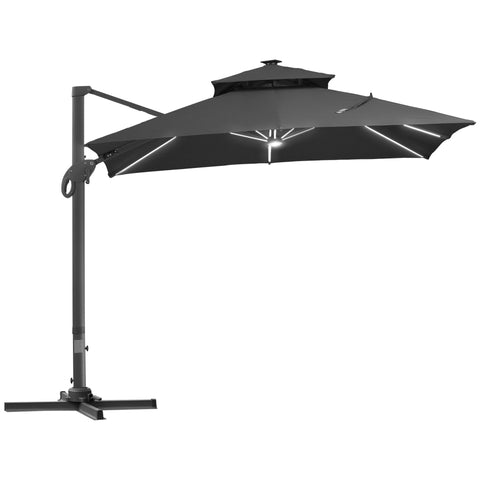 ZUN 10FT Cantilever Patio Umbrella with Solar LED Lights, Double Top Square Outdoor Offset Umbrella with W2225142548