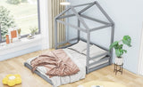 ZUN Wood Full Size House Bed with Guardrail, Grey WF309373AAE