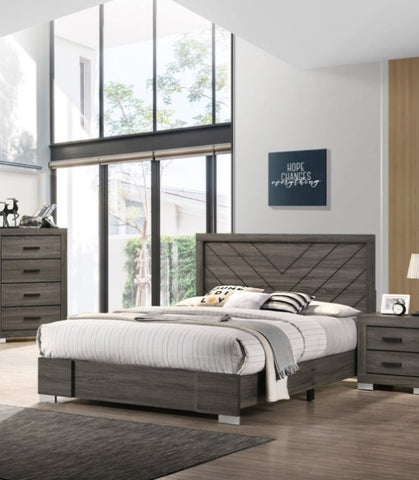ZUN Contemporary Grey Finish Unique Queen Size Bed 1pc Bedroom Furniture Unique Lines Headboard Wooden B011P155467