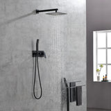 ZUN Brass Matte Black Shower Faucet Set Shower System 10 Inch Rainfall Shower Head with Handheld Sprayer 57003822
