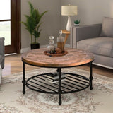 ZUN TREXM Rustic Natural Round Coffee Table with Storage Shelf for Living Room, Easy Assembly WF192554AAD