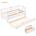 ZUN Low Loft Bed Twin Size with Full Safety Fence, Climbing ladder, Storage Drawers and Trundle White WF296596AAK