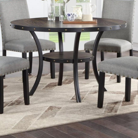 ZUN Dining Room Furniture Natural Wooden Round Dining Table 1pc Dining Table Only Nailheads and Storage B011119663
