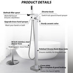 ZUN Bathroom Freestanding Waterfall Tub filler Matte Black Floor Mount Faucet with Hand Shower W1224105987