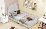 ZUN Twin Size Upholstered Platform Bed with Nailhead Trim Decoration and Guardrail, Beige WF310967AAA