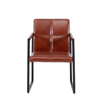 ZUN Brown modern european style dining chair PU leather black metal pipe dining room furniture chair set W29980865