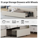 ZUN Queen Size Bed Frame with Drawers Storage, Leather Upholstered Platform Bed with Charging W1580113786