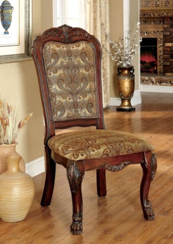 ZUN Formal Traditional Cherry Set of 2pc Side Chairs Room Brown Damask Print Fabric Solid wood B011P143305