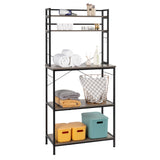 ZUN 5-Tier Bakers Rack with 10 S-Shaped Hooks, Industrial Microwave Oven Stand, Free Standing 01971249