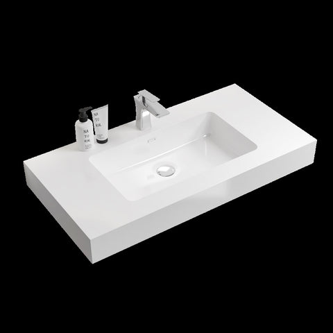 ZUN BB02-36-101, Integrated solid surface basin WITHOUT drain and faucet, glossy white color W1865107115
