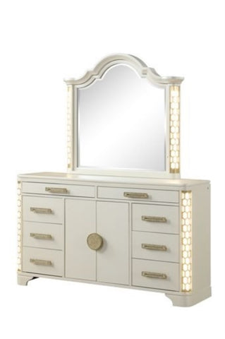 ZUN Jasmine 8-Drawer Dresser with side LED lightning made with Wood in Beige 659436058361