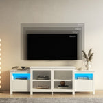 ZUN Modern white TV Stand for 75 inch TV , 16 Colors LED TV Stand w/Remote Control Lights W132166377