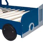 ZUN Full Size Car-Shaped Platform Bed with Wheels,Blue WF311753AAC