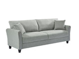 ZUN Grey Linen, Three-person Indoor Sofa, Two Throw Pillows, Solid Wood Frame, Plastic Feet 43629379