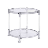 ZUN W82153571 Contemporary Acrylic End, Side with Tempered Glass Top, Chrome/Silver End W107194357