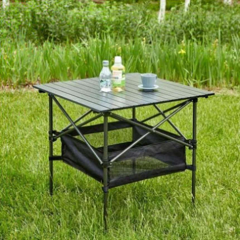 ZUN 1-piece Folding Outdoor Table with Carrying Bag,Lightweight Aluminum Roll-up Square Table for W24172223