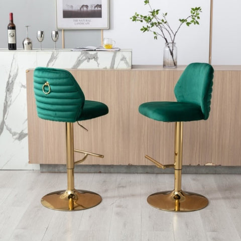 ZUN Swivel Bars Chair Set of 2 Modern Adjustable Counter Height Bars, Velvet Upholstered W72854352