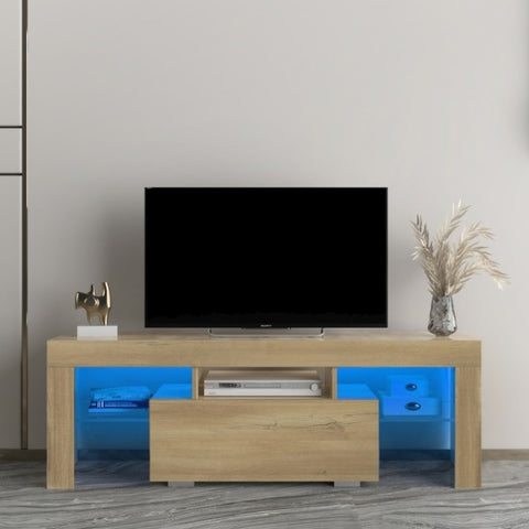 ZUN TV Stand with LED RGB Lights,Flat Screen TV Cabinet, Gaming Consoles - in Lounge Room, Living Room W33134757