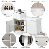 ZUN White Shoe Storage Bench Cabinet with Fireproof PU Cushion, Doubles and Movable Drawer Wood for W76058191