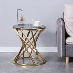 ZUN Set of 1 Round Glass Top Side Table for Living Room- Black Grey Tempered Glass & Gold Stainless W133052888
