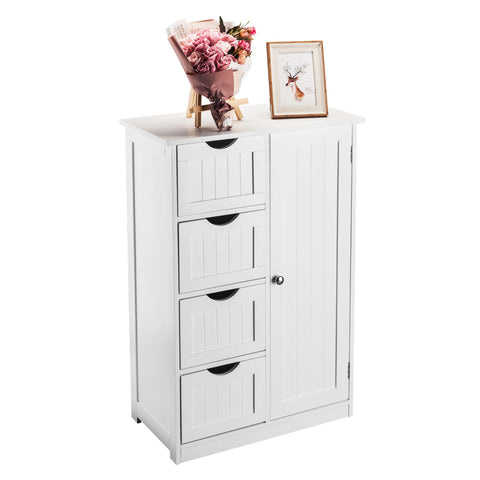 ZUN Single Door Bathroom Storage Cabinet with 4 Drawers White 38186792