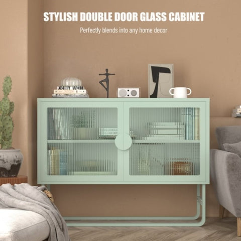 ZUN Stylish Tempered Glass Cabinet Credenza with 2 Fluted Glass Doors Adjustable Shelf U-shaped Leg W1673121041