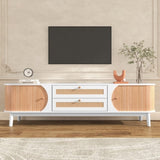 ZUN Rattan TV Stand for TVs up to 75'', Modern Farmhouse Media Console, Entertainment Center with Solid WF316663AAK