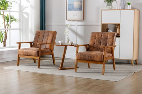 ZUN Accent Chairs Set of 2 with Table, Mid Century Modern Accent Chair, Wood and Fabric Armchairs W153982251