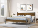 ZUN Ceres Metal Bed, Black with Cinnamon Wood Headboard&Footboard, King B083124177