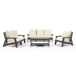 ZUN HIPS Loveseat with Cushion, Wood Grain Outdoor Garden Sofa, Sofa Set for Porch, Poolside, Terrace, W1209114909