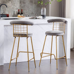 ZUN Bar Stool Set of 2, Luxury Velvet High Bar Stool with Metal Legs and Soft Back, Pub Stool Chairs W117071318