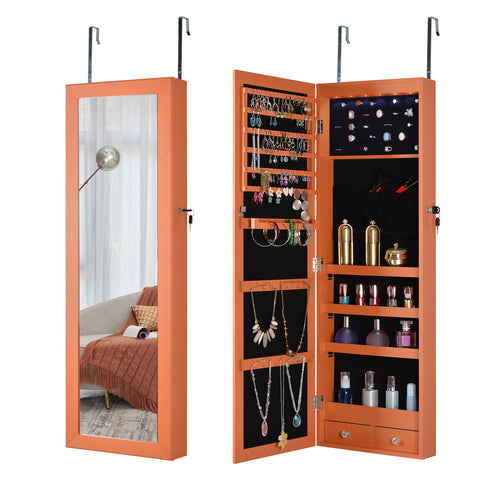 ZUN Fashion Simple Jewelry Storage Mirror Cabinet With LED Lights Can Be Hung On The Door Or Wall 69141144
