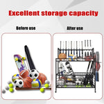 ZUN Sports Equipment Organizer for Indoor Outdoor, Larger Ball Storage Rack with Baskets and Hooks, 24 79803862