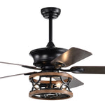 ZUN 52 Inch Farmhouse Ceiling Fan with Lights and Remote,3-Lights Ceiling Fan with Caged Light Fixture W1592123241