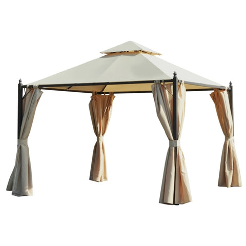 ZUN Outsunny 10' x 10' Steel Outdoor Patio Gazebo with Polyester Privacy Curtains, Two-Tier Roof for W2225142902