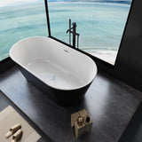 ZUN Lustrous Black Acrylic Freestanding Soaking Bathtub with Chrome Overflow and Drain, cUPC Certified W157384920