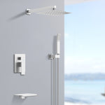 ZUN Rain Shower System Brushed Nickel Tub Shower Faucet Set 10 Inch Square Rainfall Shower Head with 65708130