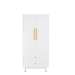 ZUN Density board pasted with triamine, white, golden copper feet, 2 doors, 2 drawers, with clothes 93789074