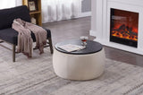 ZUN Round Storage Ottoman with Wooden Lid,Circle Ottoman Handmade Ottoman Coffee Table,End Table & W87667308