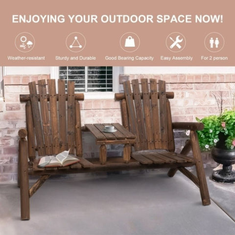 ZUN Wood Patio Chair Bench with Center Coffee Table/Garden chairs/courtyard chairs 98059382