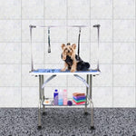 ZUN NEW HIGH QUALITY FOLDING PET GROOMING TABLE STAINLESS LEGS AND ARMS BLUE RUBBER TOP STORAGE BASKET W112941597