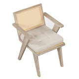 ZUN Mid-Century Accent Chair with Handcrafted Rattan Backrest and Padded Seat for Leisure, Bedroom, WF308348AAM