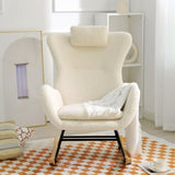 ZUN Rocking Chair Nursery, Teddy Upholstered Rocker Glider Chair with High Backrest, Adjustable Headrest W680127248